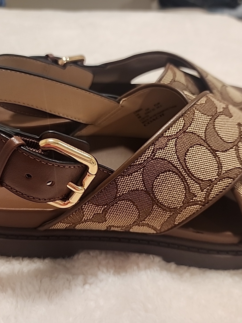 Coach Brown Signature Jacquard Crossband Slingback Sandals Sz 9b Excellent Cond. - Picture 3 of 7